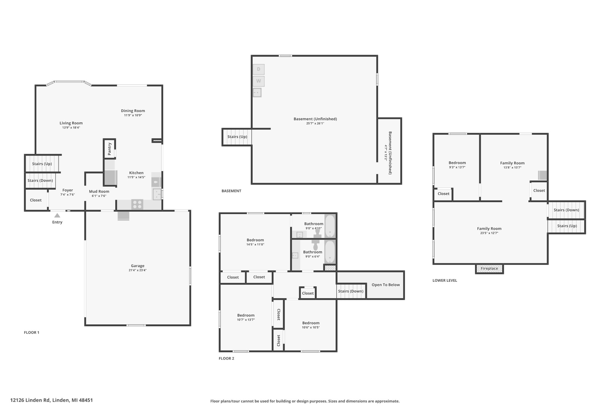 Combined floor plan overview showing all four levels