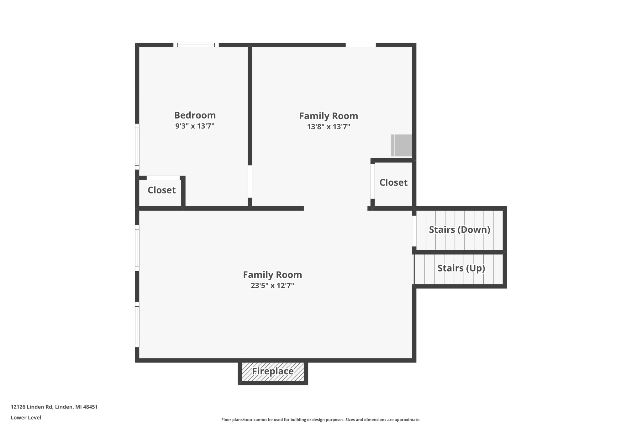 Lower-level floor plan with fourth bedroom and flexible family areas